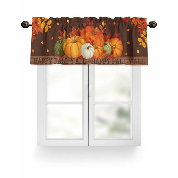 Orange Pumpkins Fall Kitchen Valances for Windows Rustic Maple Leaves Brown Farmhouse Valance Curtains&nbsp; for Kitchen /Living Room/Bedroom/ Bathroom Decor, 54"x18 " ,Rod Pocket 1 Panel,