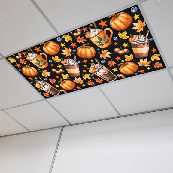 Orange Pumpkins Fall Magnetic Fluorescent Light Covers for Ceiling Lights 2x4 Ft,Thanksgiving Autumn Botanical Coffee Office Kitchen Drop Ceiling Light Covers Lighting Filters Shade Panel 1 Pack