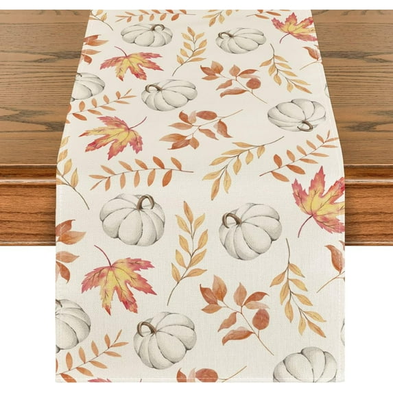 Orange Pumpkins Fall Maple Leaves Fall Table Runner, Seasonal Autumn Kitchen Dining Table Decoration for Home Party Decor 13x48 Inch