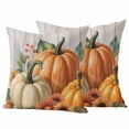 thumbnail image 1 of Orange Pumpkins Fall Outdoor Waterproof Pillow Covers, Retro Thanksgiving Maple Leaf Decorative Square Throw Pillowcase Sofa Cushion Sham for Patio/Couch/Chair, 26"x26" 2 Pack, 1 of 8