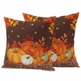 thumbnail image 1 of Orange Pumpkins Fall Outdoor Waterproof Pillow Covers, Thanksgiving Autumn Maple Leaves Brown Decorative Square Throw Pillowcase Sofa Cushion Sham for Patio/Couch/Chair, 18"x18" 2 Pack, 1 of 8