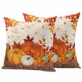 thumbnail image 1 of Orange Pumpkins Fall Outdoor Waterproof Pillow Covers, Thanksgiving Maple Leaf Autumn Retro Decorative Square Throw Pillowcase Sofa Cushion Sham for Patio/Couch/Chair, 26"x26" 2 Pack, 1 of 8