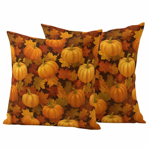 Orange Pumpkins Fall Outdoor Waterproof Pillow Covers, Thanksgiving Maple Leaf Harvest Decorative Square Throw Pillowcase Sofa Cushion Sham for Patio/Couch/Chair, 18"x18" 2 Pack