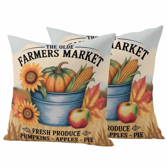 Orange Pumpkins Fall Outdoor Waterproof Pillow Covers, Thanksgiving Sunflower Maple Country Corns Decorative Square Throw Pillowcase Sofa Cushion Sham for Patio/Couch/Chair, 24"x24" 2 Pack