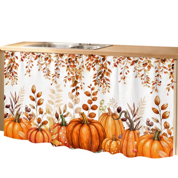 Orange Pumpkins Fall Pantry Cabinet Curtains 28''x51'',Thanksgiving Eucalyptus Leaf Botanical Sink Skirt for Bathroom Kitchen Tall Utility Cabinet,Laundry Privacy Drape Waterproof Dishwasher Curtains