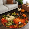 thumbnail image 1 of Orange Pumpkins Fall Round Area Rug 4 FT, Non Slip Indoor Outdoor Rug, Thanksgiving Maple Leaves Autumn Washable Soft Circular Carpet Non-Shedding Floor Mat for Coffee Table Nursery Foyer Balcony, 1 of 9