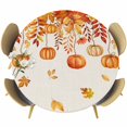 thumbnail image 1 of Orange Pumpkins Fall Round Tablecloth, Fitted Table Cover with Elastic for 36"-44" Round Tables, Rustic Thanksgiving Maple Leaf Table Cloth Outdoor Indoor Dinning Party Waterproof Tablecloths, 1 of 7