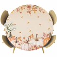 thumbnail image 1 of Orange Pumpkins Fall Round Tablecloth, Fitted Table Cover with Elastic for 36"-44" Round Tables, Thanksgiving Flowers Autumn Leaves Table Cloth Outdoor Indoor Dinning Party Waterproof Tablecloths, 1 of 7