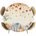 thumbnail image 1 of Orange Pumpkins Fall Round Tablecloth, Fitted Table Cover with Elastic for 36"-44" Round Tables, Thanksgiving Maple Leaf Rustic Table Cloth Outdoor Indoor Dinning Party Waterproof Tablecloths, 1 of 7