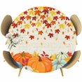 thumbnail image 1 of Orange Pumpkins Fall Round Tablecloth, Fitted Table Cover with Elastic for 45"-54" Round Tables, Thanksgiving Maple Leaves Weeping Rustic Table Cloth Outdoor Dinning Party Waterproof Tablecloths, 1 of 7