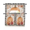 thumbnail image 1 of Orange Pumpkins Fall Swag Kitchen Curtains Sets for Windows 24 Inch Length, Black Plaid Autumn Floral Short Window Curtain Panels Swags Valances and Tiers 3 Piece Set for Cafe/Dining Room, 1 of 5