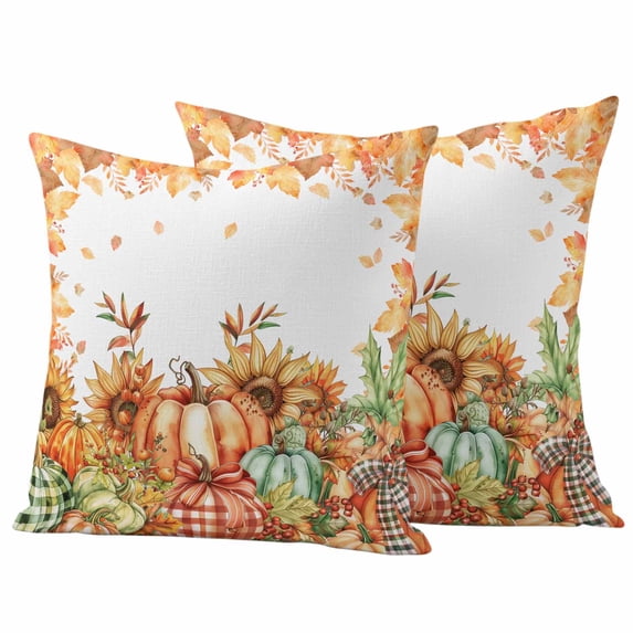 Orange Pumpkins Fall Thanksgiving Outdoor Pillow Covers 24"x24" Set of 2, Waterproof Throw Pillow Covers for Patio Furniture, Maple Leaf Decorative Cushion Pillowcases for Garden Porch Couch Sofa