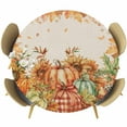 thumbnail image 1 of Orange Pumpkins Fall Thanksgiving Table Cloth, Round Fitted Tablecloths with Elastic Edge, Maple Leaf Rustic Wipeable Waterproof Table Cover for Kitchen Wedding 55-60 Inches, 1 of 4