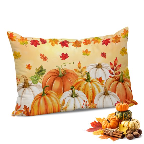 Orange Pumpkins Fall Throw Pillow Covers, Maple Leaves Thanksgiving Ombre Soft Breathable Pillow Cases with Invisible Zipper for Sleeping, Toddler Pillowcases for Couch Bed Sofa Chair 12x20 Inches
