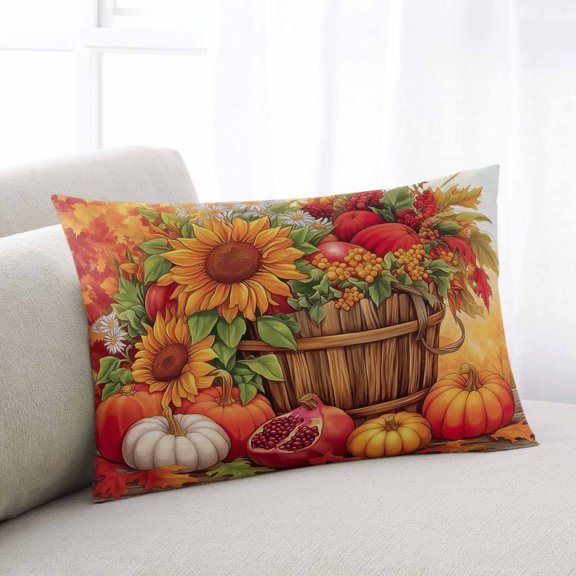 Orange Pumpkins Fall Throw Pillow Covers, Thanksgiving Sunflower Botanical Soft Breathable Pillow Cases with Invisible Zipper for Sleeping, Standard Pillowcases for Couch Bed Sofa Chair 20x26 Inches
