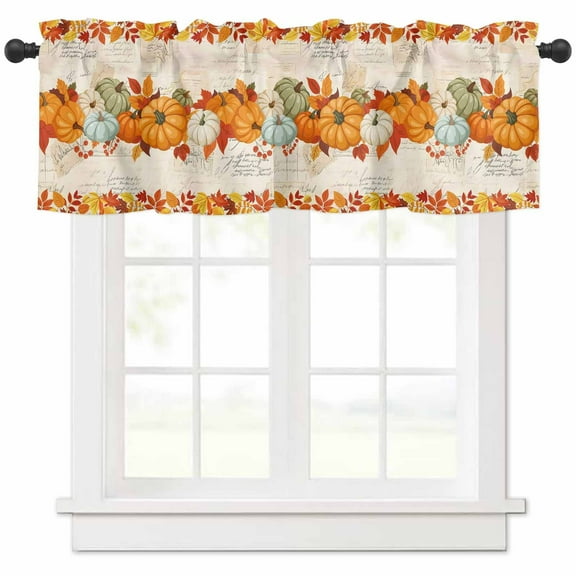 Orange Pumpkins Fall Valances for Windows Farmhouse Kitchen Curtains Valances Rod Pocket Valance Curtains for Kitchen Windows Thanksgiving Maple Leaves Farmhouse Window Valances for Bathroom 42"x12"