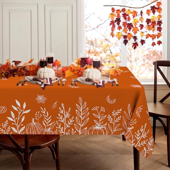 Orange Pumpkins Flowers Fall Tablecloth , Thanksgiving Autumn Tablecloths 60x84 Inch