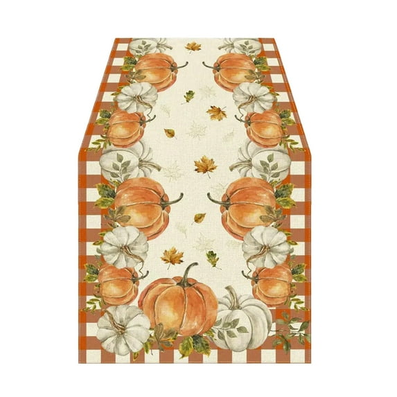 Orange Pumpkins Maple Leaves Fall Table Runner Decor, Autumn Thanksgiving Kitchen Dining Table Decoration for Home Party Decor Harvest Thanksgiving Decor Fall Decorations for Home 13x72 Inch