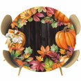 thumbnail image 1 of Orange Pumpkins Round Tablecloth, Fitted Table Cover with Elastic for 36"-44" Round Tables, Farmhouse Botanical Leaves Wooden Vintage Table Cloth Outdoor Indoor Dinning Party Waterproof Tablecloths, 1 of 7