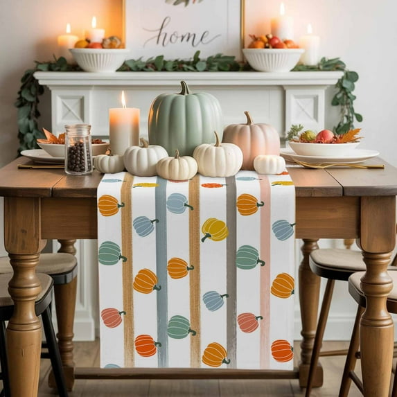 Orange Pumpkins Table Runner, Autumn Thanksgiving Kitchen Dining Table Decoration for Home Party Decor 13x36 Inches