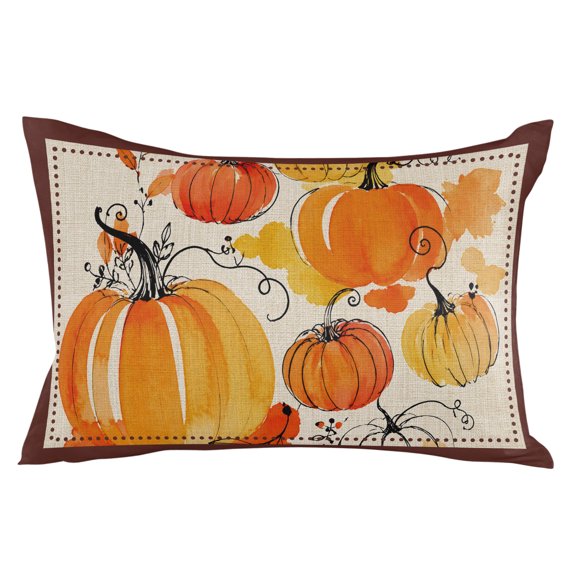 Orange Pumpkins Throw Pillow 12x20 Inch, Fall Thanksgiving Maple Leaf Farmhouse Beige Waterproof Outdoor Pillow Covers with Insert, Decorative Pillowcase Cushion for Couch, Sofa, Bed, Patio, Garden