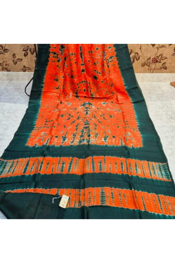 Orange Pure Silk Bandhani Shibori Saree