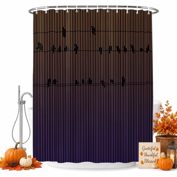 Orange Purple Black Striped Bow Knot Shower Curtain, Waterproof Shower Curtains for Bathroom, Farmhouse Stripes Washable Fabric Bathtub Curtain Set Bath Decor with 12 Hooks Long 72"x84"