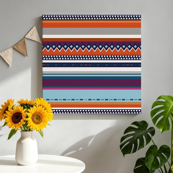 Orange Purple Blue Strip Canvas Wall Art, Boho Paisley Geometric Abstract Framed Canvas Wall Decor Picture Print Artwork Decorations for Living Room Office Ready to Hang 8" x 8"