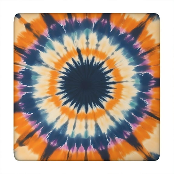 Orange Purple Blue Tie Dye Mandala Pattern Square Fitted Tablecloth with Elastic Edge,Square Table Cover,Washable Elastic Table Cover for Home Kitchen Party Decor 34"x34"