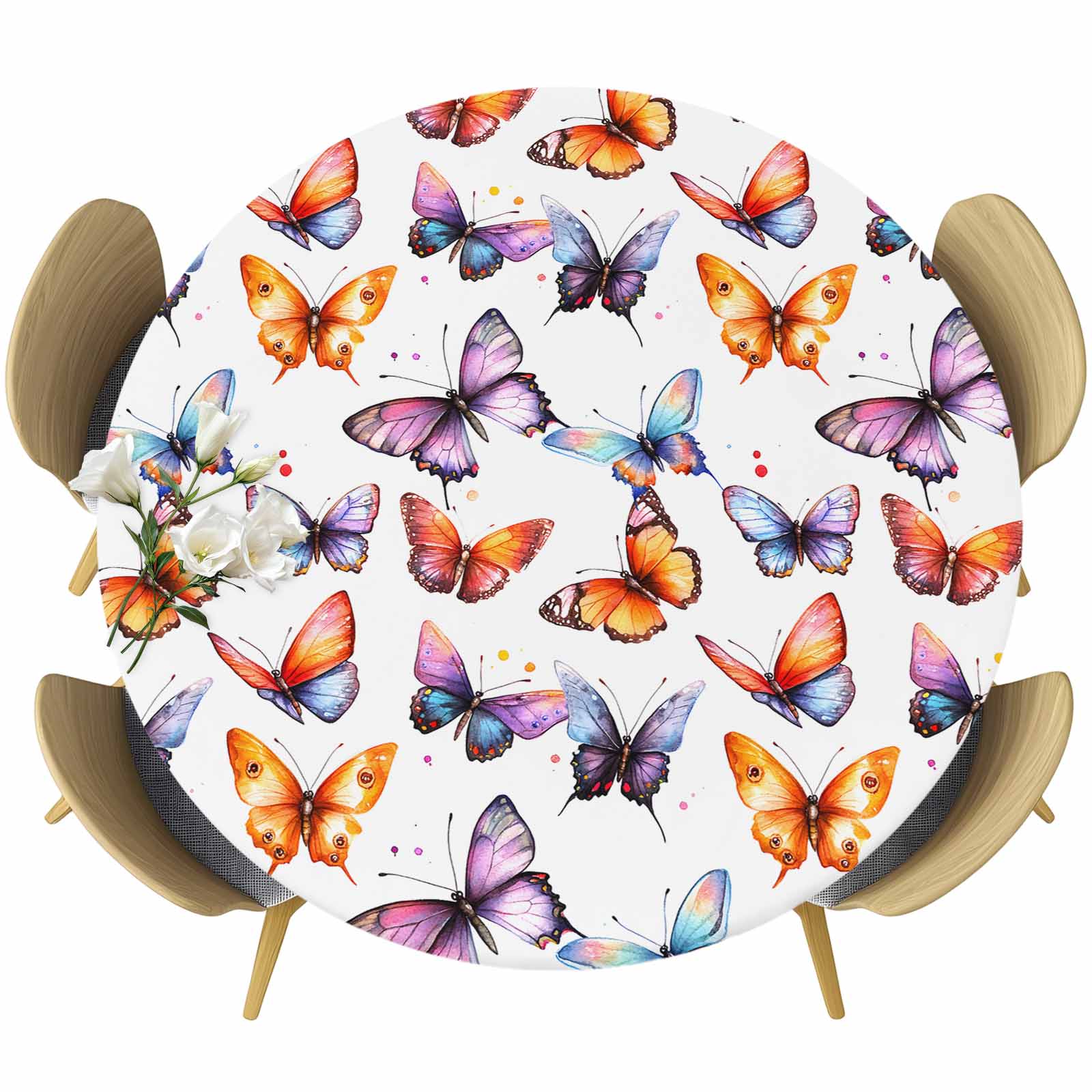 Aperturee Purple Lavender Floral Butterfly Stretch Table Cover