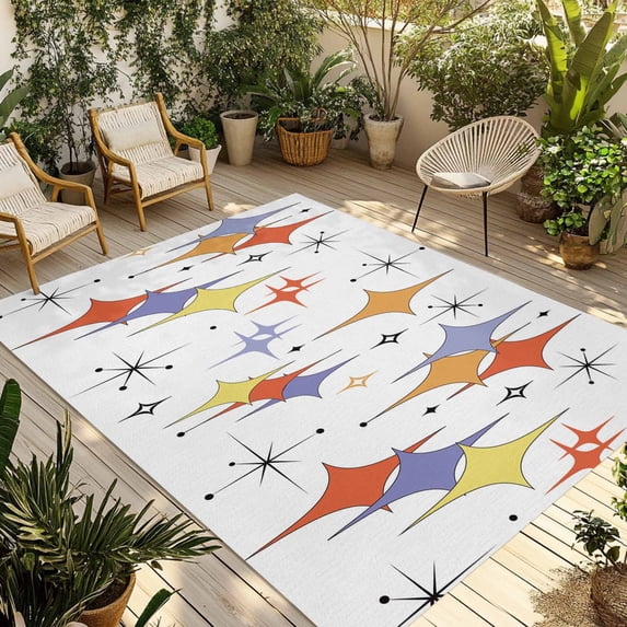 Orange Purple Diamond Outdoor Rug for Patio/Deck/Porch, Non-Slip Large Area Rug 5 x 8 Ft, Modern Geometric Middle Century Indoor Outdoor Rugs Washable Area Rugs, Reversible Camping Rug Carpet Runner