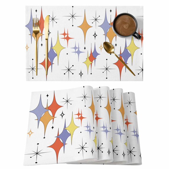 Orange Purple Diamond Placemats Set of 4, Modern Geometric Middle Century Placemats for Dining Table, Place Mats for Kitchen Tabletop, Waterproof Wipeable Dining Table Mats Set