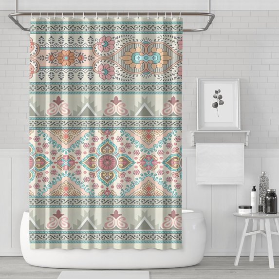 Orange and Purple Diamond Shaped Geometric Boho Pattern Shower Curtain 72"x72" ,Bathroom Decorative Shower Curtains Set with 12 Hooks,Modern Waterproof Washable Shower Curtain