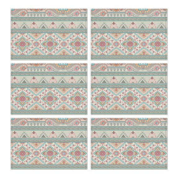 Orange and Purple Diamond Shaped Geometric Boho Pattern Summer Placemats Table Placemats Set Of 6-Linen Kitchen Washable Placemats Table Mats 11.8"x17.7" Non-Slip Heat Resistant