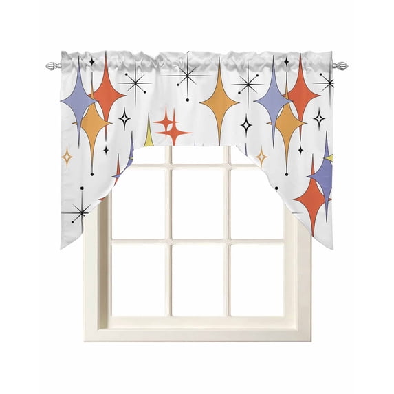 Orange Purple Diamond Swag Valances for Windows, Small Curtains Drapes, Modern Geometric Middle Century Kitchen Window Curtains Over Sink Window Treatment Valance for Bedroom/Bathroom 56"x36"