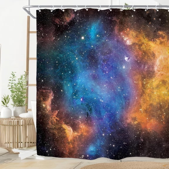 Orange Purple Galaxy Shower Curtain for Bathroom Decor 72Wx72H Boys Outer Space Starry Sky Kids Nebula Universe Planet Fantasy Art Printed Fabric Polyester Waterproof 12 Pack Plastic Hooks