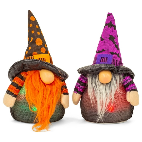 Orange Purple Gnome Witch LED 9 inch Acrylic Decorative Tabletop Figurine Set 2