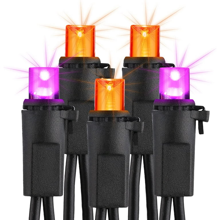 Guirlande led compacte clignotante exterieur violet et orange 750l cable  noir 21m