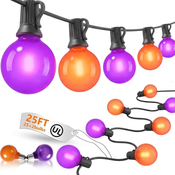 Orange and Purple Halloween Lights Outdoor, 25Ft 27 G40 Shatterproof Bulbs | Connectable Globe Patio Lights, Waterproof Halloween Decorations Lights for Outdoor Indoor Patio Home Party Garden