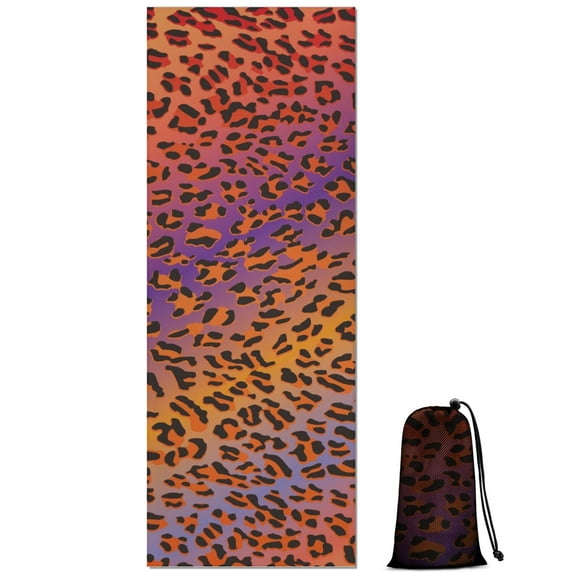 Orange and Purple Of Leopard Print Hot Yoga Mat Towel Non Slip for Hot Yoga - Quick-Drying Yoga Mat Cover with 4 Corner Pockets with Travel Bag - Hot Yoga Towel Non Slip 70"x26"