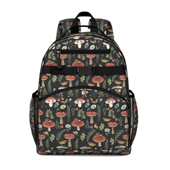 Red Mushroom Snail Black Pattern Backpack for School,Cute School Bag,Schoolbag with Adjustable Shoulder Straps & Padded Back,15.25"x11.5"x5.25"