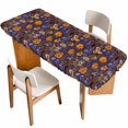 thumbnail image 1 of Orange Purple Spring Floral Table Cloths for 8 Foot Rectangle Tables, Vintage Botanical Summer Flower Patio Waterproof Elastic Fitted Tablecloths, Washable Rectangular Table Cover for Camping, 1 of 8