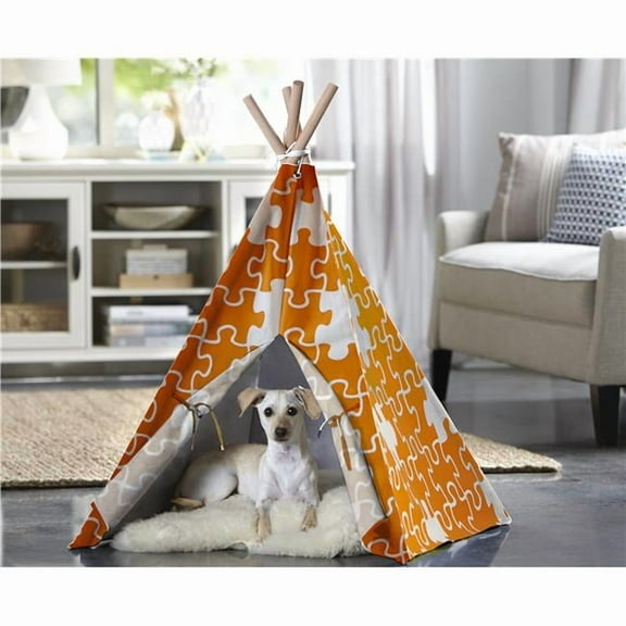 Orange Puzzle Pet Teepee Tent, Medium