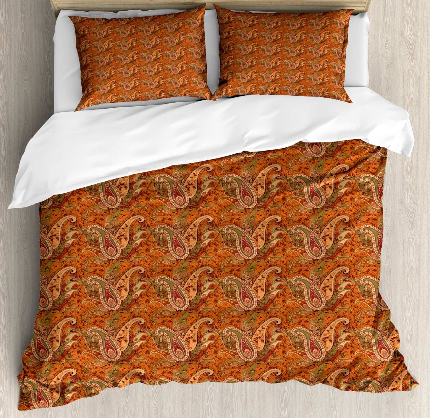 Orange Queen Size Paisley Pattern Microfiber Duvet Cover Set