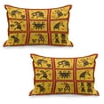 thumbnail image 1 of Orange Quilted Pillowcover Set of 2, Patterns Aboriginal Native Culture Arrangement, Standard Queen Size Pillow Cover for Bedroom, 36" x 20", Coral Black Yellow, by Ambesonne, 1 of 1