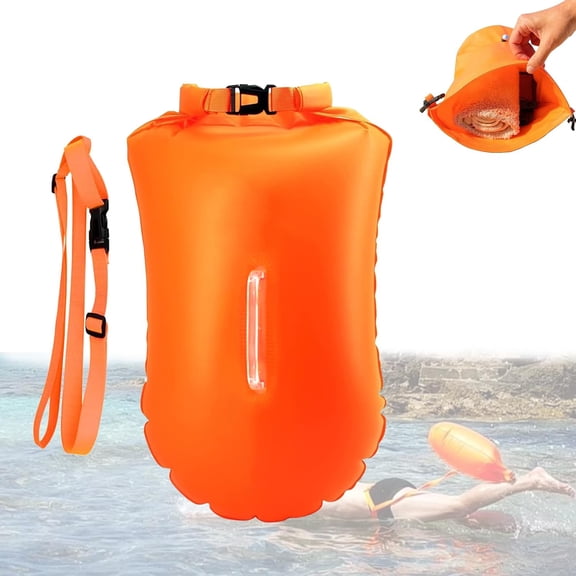 Orange Rafting Swim Buoy, Includes Storage Bag. Open Water Floating Bubbles Adjustable Belt High Visibility Float for Swimming, Water Sports