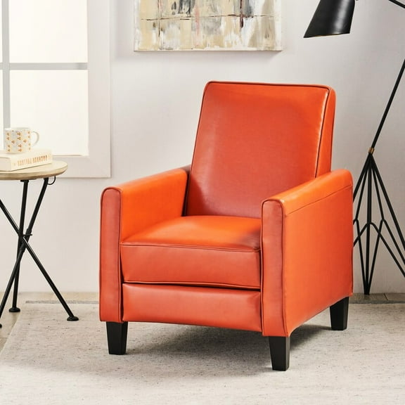 Orange Recliner Push Back Chair - Padding For Comfort Comfortable In Classic Linear Design, Lumbar Support, Reclining, And Versatile Use