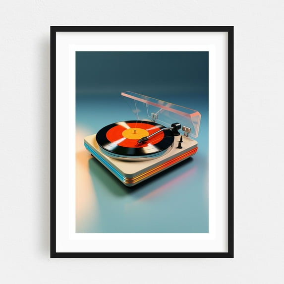 Orange Record Player - Photography Retro Music Vintage Mid-Century Modern Modern Art Nostalgia Black Framed Wall Art Print 8 x 10 inches