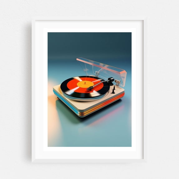 Orange Record Player - Photography Retro Music Vintage Mid-Century Modern Modern Art Nostalgia White Framed Wall Art Print 9 x 12 inches
