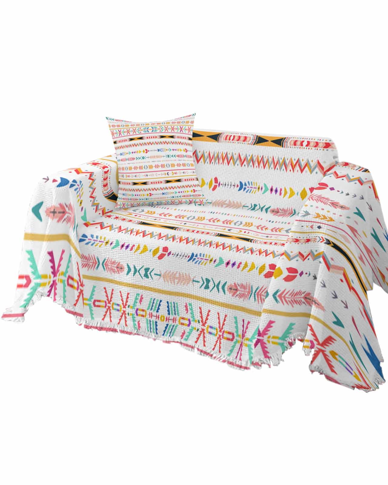 Orange Red Aztec Sofa Couch Covers for Dog,Washable Sofa Throw Cover Single Slipcovers for Armchair with Tassels,Boho Geometric Southwestern Stripe Ethnic Couch Protector Towel Blanket Medium 71x91
